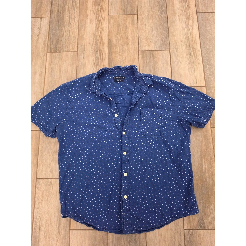 Lucky Brand Mens Slim Fit Blue Polka Dot Short Sleeve Button Down Shirt XL